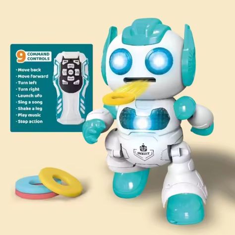 Robot a Control Remoto Lanza Discos Luces y Sonidos Verde-2