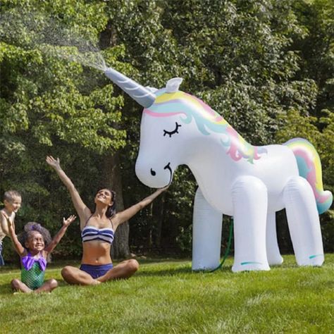 Unicornio Inflable con Rociador Agua 160x220x80 cm-5