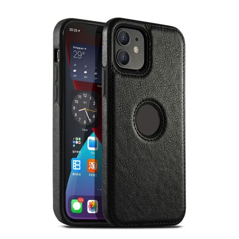 Carcasa Cuero Pu Negro + Lámina Compatible c/ iPhone 12-0