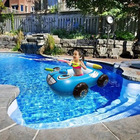 Flotador Autito Inflable con Pistola Lanza Agua Azul-4