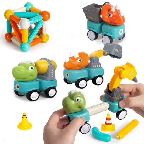 Set Bolas y Varillas Dinosaurios Magneticos 84 piezas-3