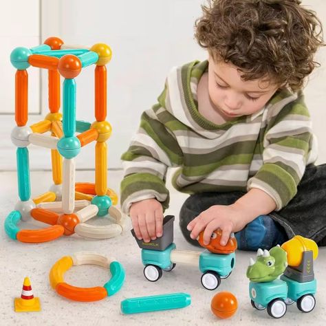 Set Bolas y Varillas Dinosaurios Magneticos 84 piezas-5