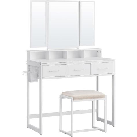 Mueble Tocador Blanco Organizador con Espejo y Banca Satra-0