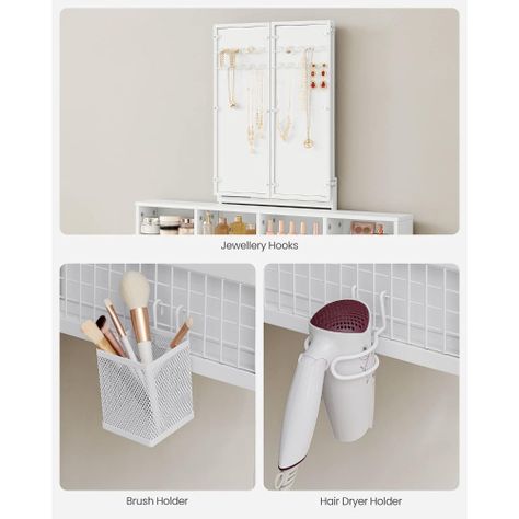 Mueble Tocador Blanco Organizador con Espejo y Banca Satra-4
