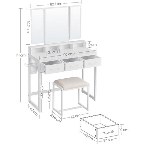 Mueble Tocador Blanco Organizador con Espejo y Banca Satra-5