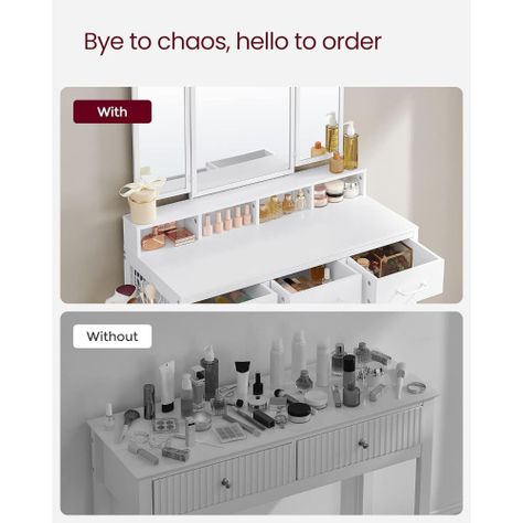 Mueble Tocador Blanco Organizador con Espejo y Banca Satra-6