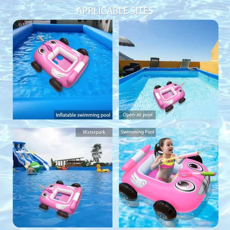 Flotador Autito Inflable con Pistola Lanza Agua Rosado-3