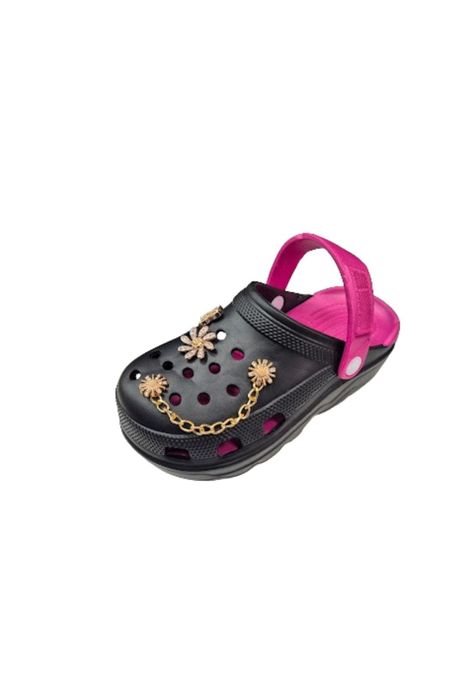 Sandalia Brillante Negro Fucsia Mujer-0
