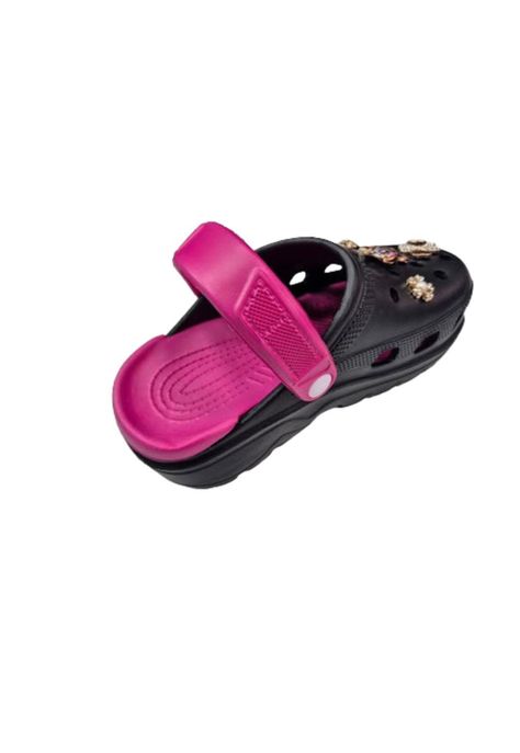 Sandalia Brillante Negro Fucsia Mujer-1