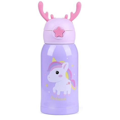 Botella De Agua Portatil 500ml Unicornio Kawaii Lila Infantil-0