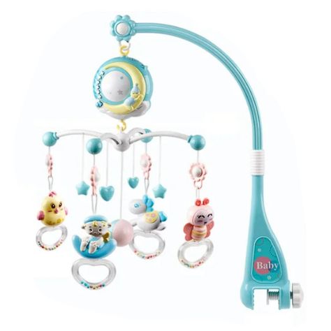 Juguete Movil Sonajero Infantil Con Luz Y Sonido Animales Celeste-0