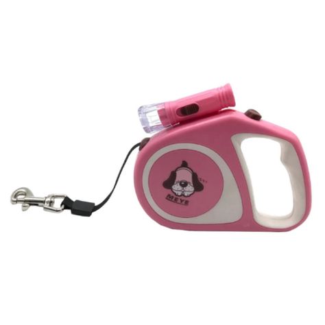Cuerda Retractil 5M Con Linterna Para Paseo De Mascotas Rosadp-0