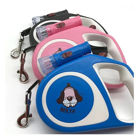 Cuerda Retractil 5M Con Linterna Para Paseo De Mascotas Rosadp-2