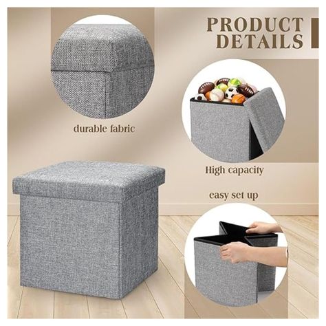 Reposapies De Almacenamiento Plegable Otomano 25x25x25cm-2