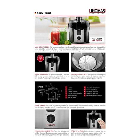 Extractor Electrico De Jugo 2V 600W Th-2540i Thomas-1