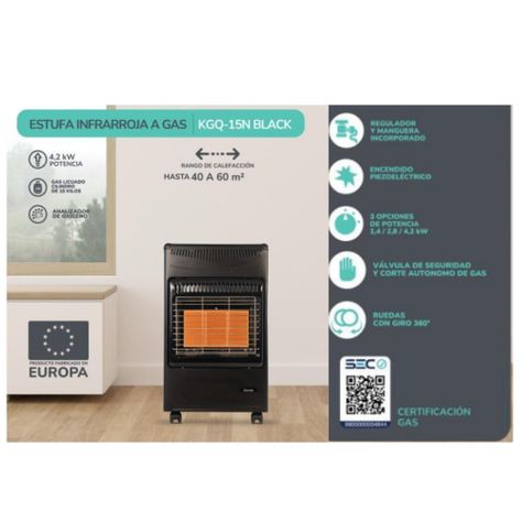 Estufa Infrarroja A Gas Calefaccion 15 Kilos Negro KGQ-15N Kendal-4