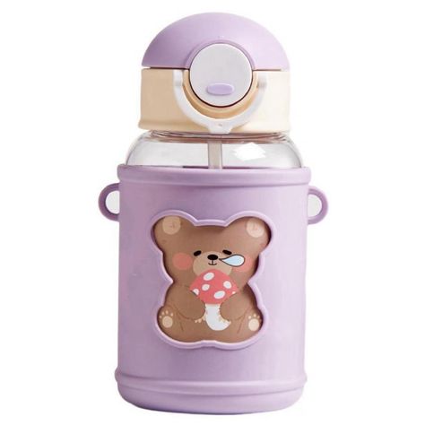 Botella De Agua Portatil 620ml Osito Kawaii Morado Infantil-0