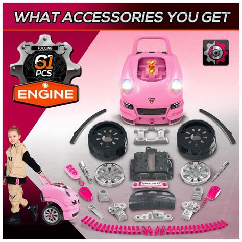 Juguete Auto Para Reparar Con Luces Sonidos Y Accesorios Rosa-3