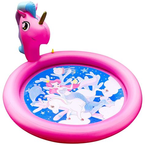 Piscina Inflable Lanza Agua 180cm Infantil Unicornio Morado-0