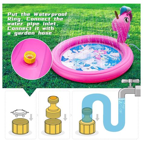 Piscina Inflable Lanza Agua 180cm Infantil Unicornio Morado-2