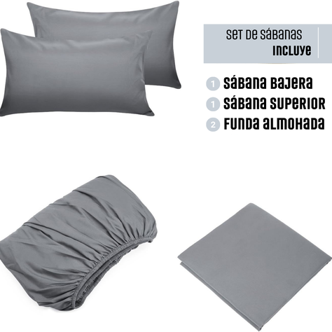 Juego de Sábanas Algodón Gris 300 Hilos 2 Plazas-6