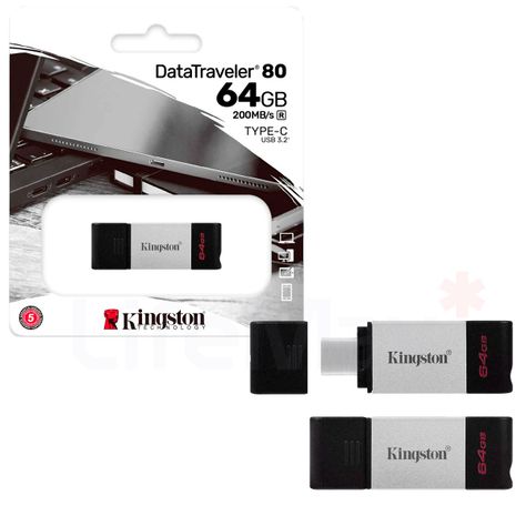 Pendrive USB 3.2 Tipo-C 64GB Kingston DataTraveler80 200MB/s-0
