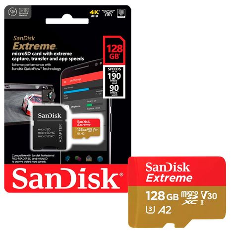 Tarjeta de Memoria MicroSD SanDisk 128GB + Adaptador 190MB/s-0