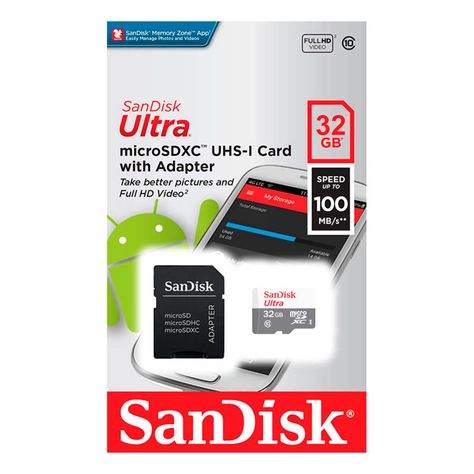 Tarjeta De Memoria MicroSD 32Gb Sandisk + Adaptador 100mb/s-2
