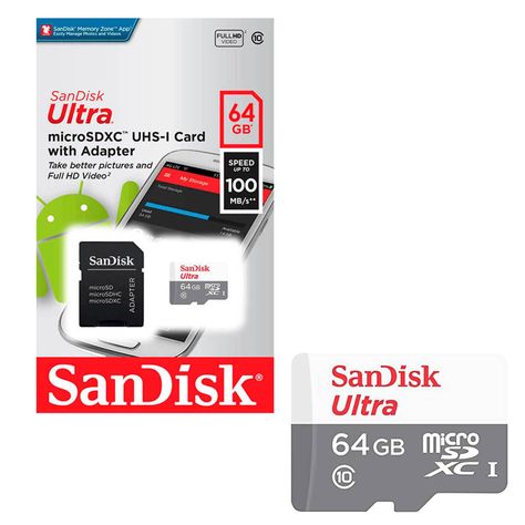 Tarjeta de Memoria Ultra MicroSDXC 64GB SanDisk + Adaptador-0