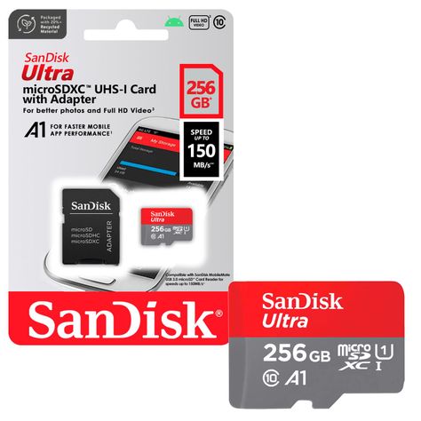 Tarjeta de Memoria MicroSD SanDisk 256GB + Adaptador 150MB/s-0