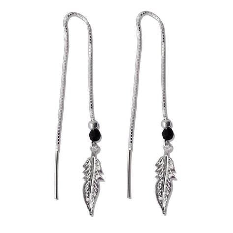 Aros De Plata 925 Plumas Con Cristal Dark - MABELITA-0
