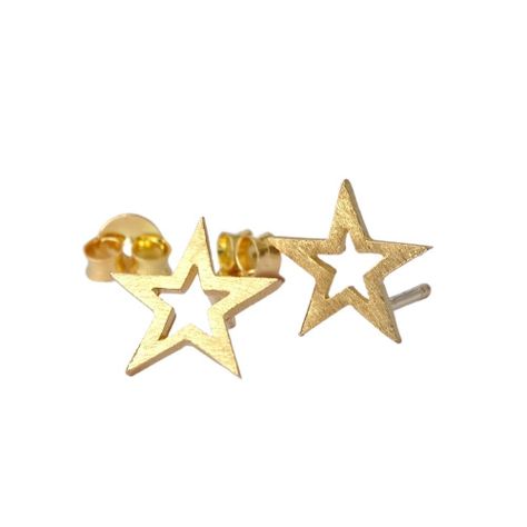 Aros Aritos Estrellas Abiertas Plata 925 Con Baño De Oro - MABELITA-0