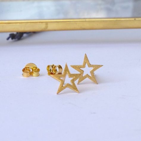 Aros Aritos Estrellas Abiertas Plata 925 Con Baño De Oro - MABELITA-1