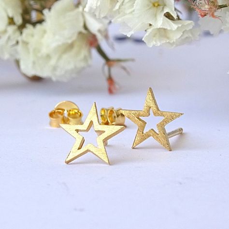 Aros Aritos Estrellas Abiertas Plata 925 Con Baño De Oro - MABELITA-2