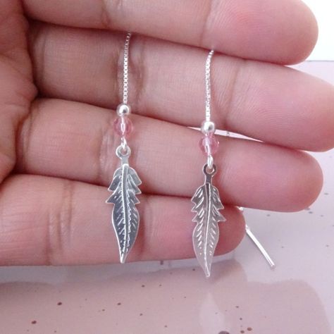 Aros De Plata 925 Plumas Con Cristal Rosa - MABELITA-2