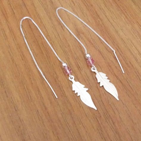 Aros De Plata 925 Plumas Con Cristal Rosa - MABELITA-3