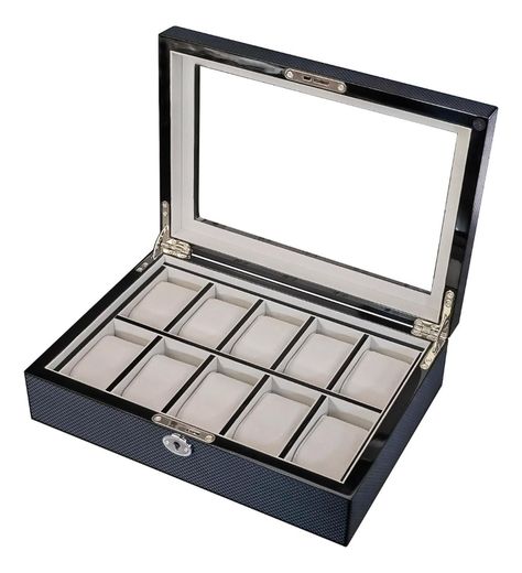 Caja 10 Relojes Madera Fibra De Carbon Interior Terciopelo-0