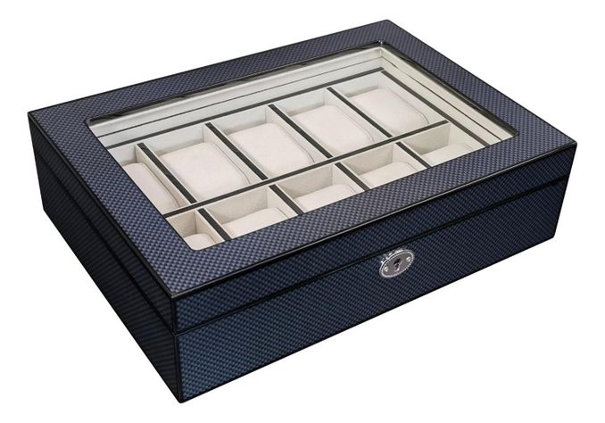 Caja 10 Relojes Madera Fibra De Carbon Interior Terciopelo-2