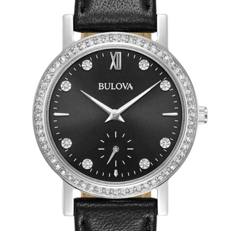 Reloj Bulova Crystal Mujer Cuarzo Esfera Negra 96l246-0