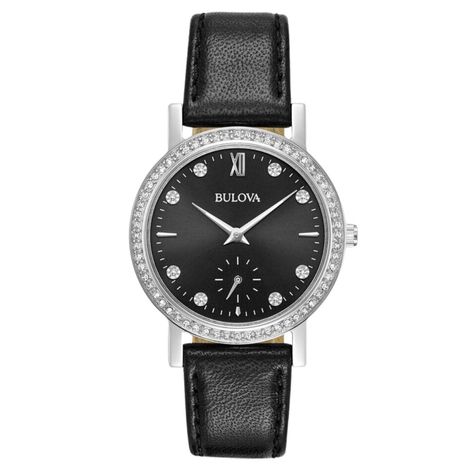 Reloj Bulova Crystal Mujer Cuarzo Esfera Negra 96l246-1