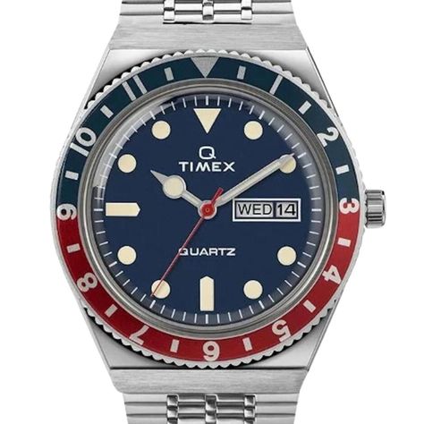 Reloj Timex Q Azul Rojo Hombre Cuarzo-0