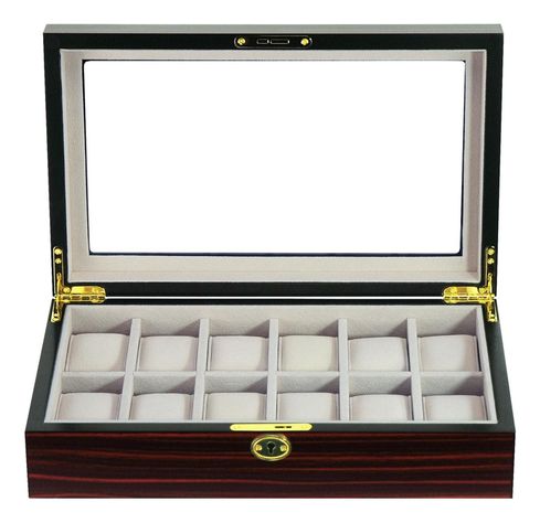 Caja 12 Relojes Madera Cherry Interior Terciopelo-0