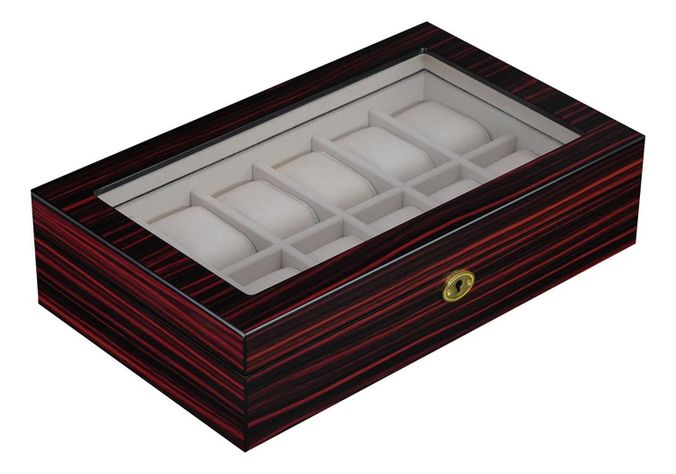 Caja 12 Relojes Madera Cherry Interior Terciopelo-2