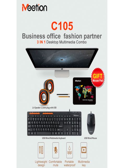 Kit 4 En 1 Mouse Teclado Mousepad Y Parlante MT-C105 - Meetion-7