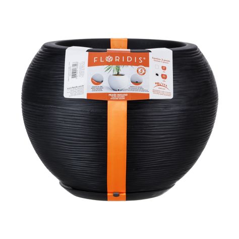 MACETERO FLORIDIS FLORENCIA NEGRO 32CM CON PLATO-1