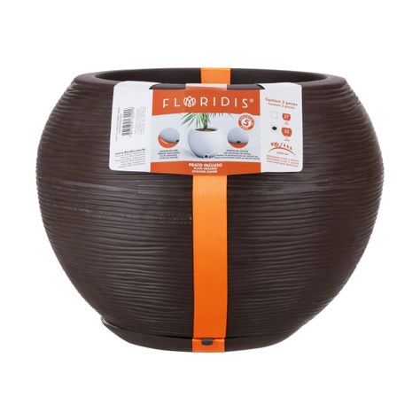 MACETERO FLORIDIS FLORENCIA CAFÉ 32CM CON PLATO-1