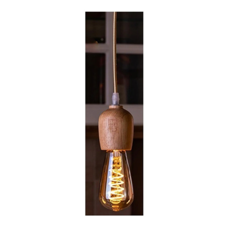 Soquete Vintage Colgante E27 Madera Lampara Bulbo-2