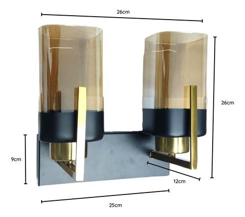 Lampara Aplique Vidrio Doble Porta E27 Ambar Decorativa-2