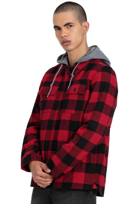 Chaqueta Hombre Cuadros con Capucha Rojo Levis 59491-0196-3