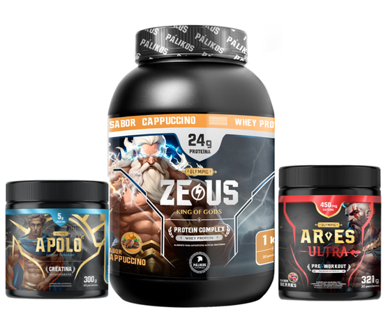 Pack Whey Protein ZeusComplex 1 kg + Creatina + pre entreno Cappuccino-0